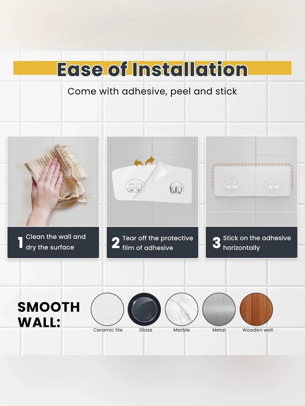 Black Wall-Mount Shower Caddy Shelf - Modern Bathroom Storage 3 pack